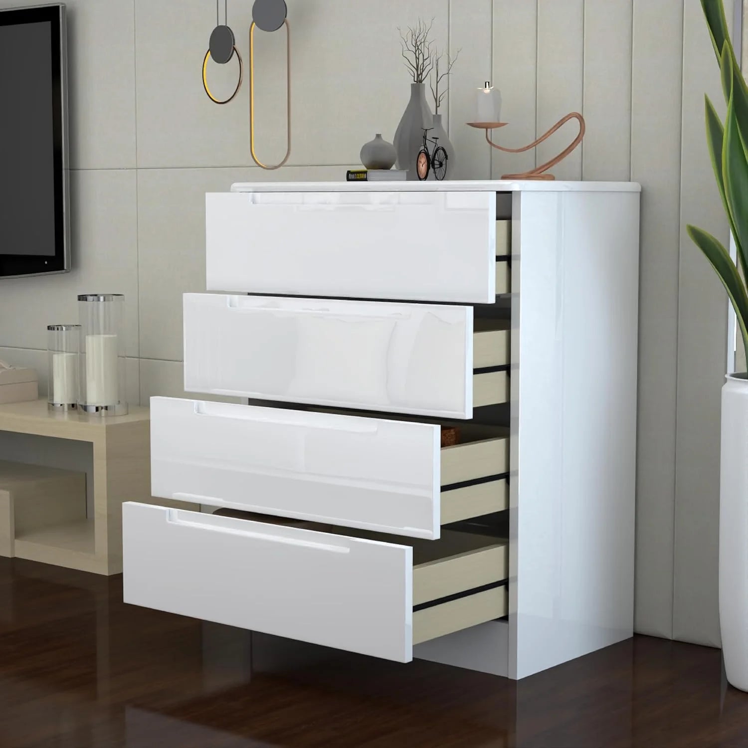 URBAN FURNISHING Modern 4-Deep Drawer Chest 50D x 80W x 105H