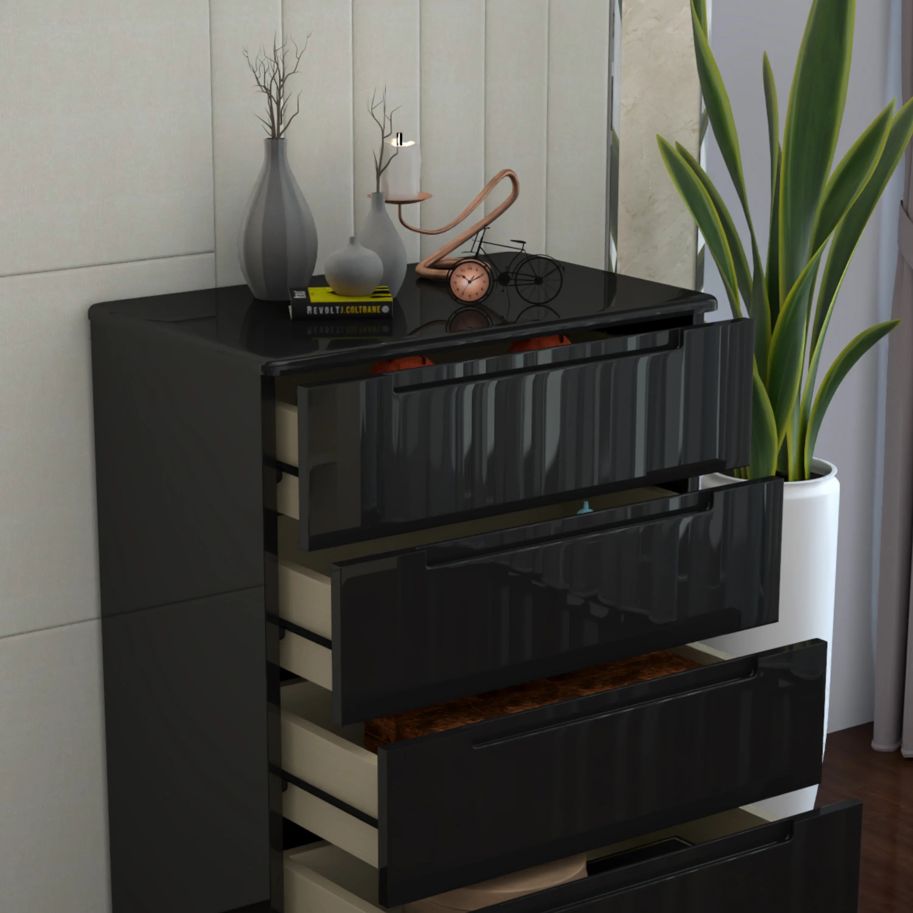 URBAN FURNISHING Modern 4-Deep Drawer Chest 50D x 80W x 105H