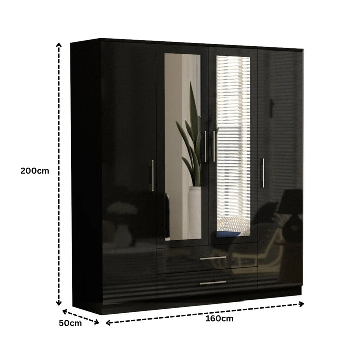 4 Doors with Drawers High Gloss Wardrobe