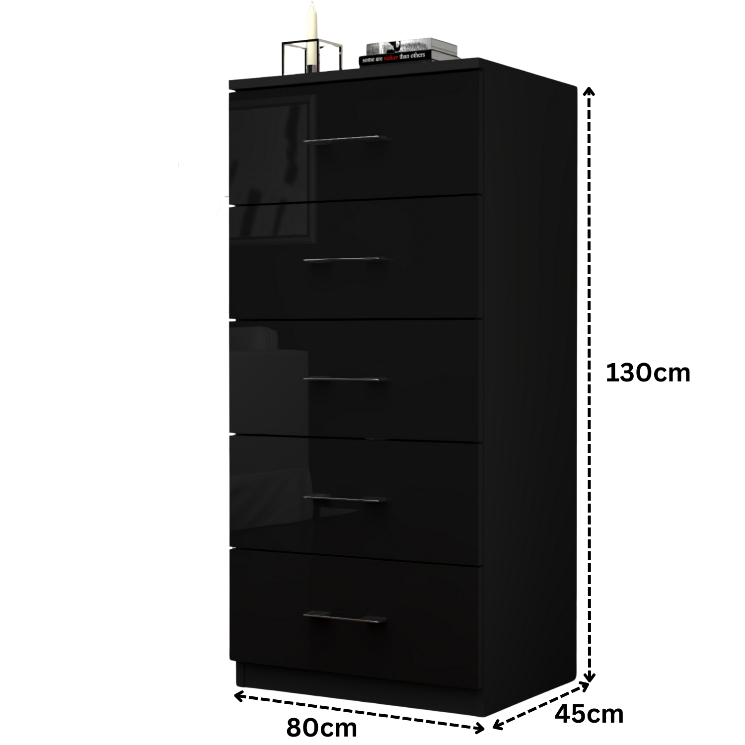 Riga 5 Drawers Chest | COLOR: Black | SIZE: 60cm , 80cm 