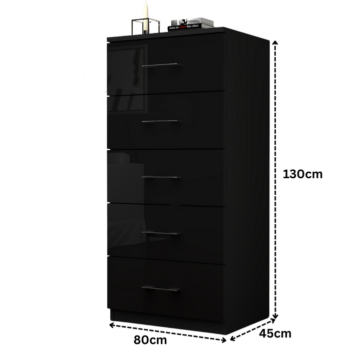 Riga 5 Drawers Chest | COLOR: Black | SIZE: 60cm , 80cm 