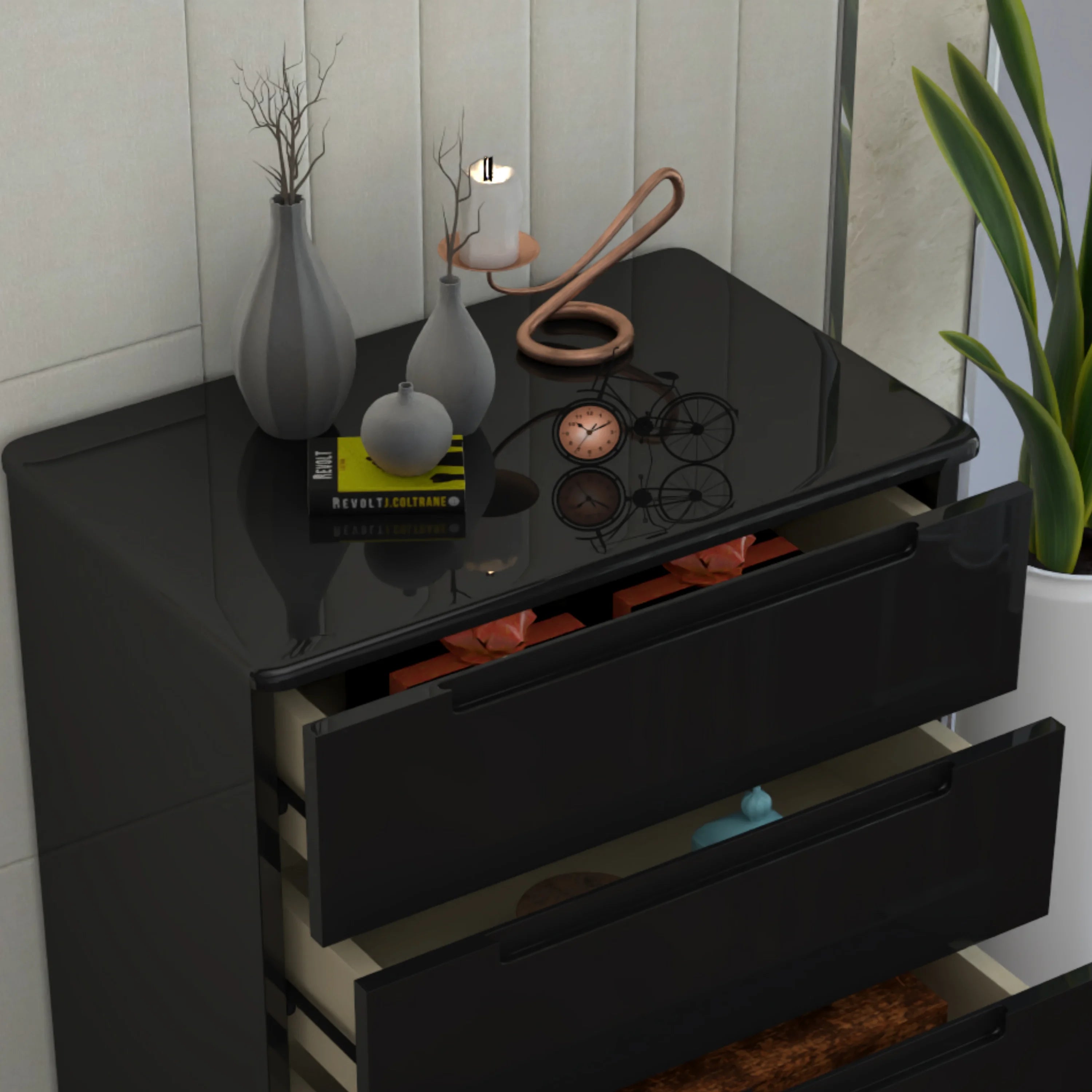 URBAN FURNISHING Modern 4-Deep Drawer Chest 50D x 80W x 105H