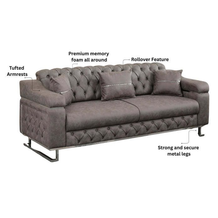 Modern  Sofa Bed with Chrome Metal Legs .