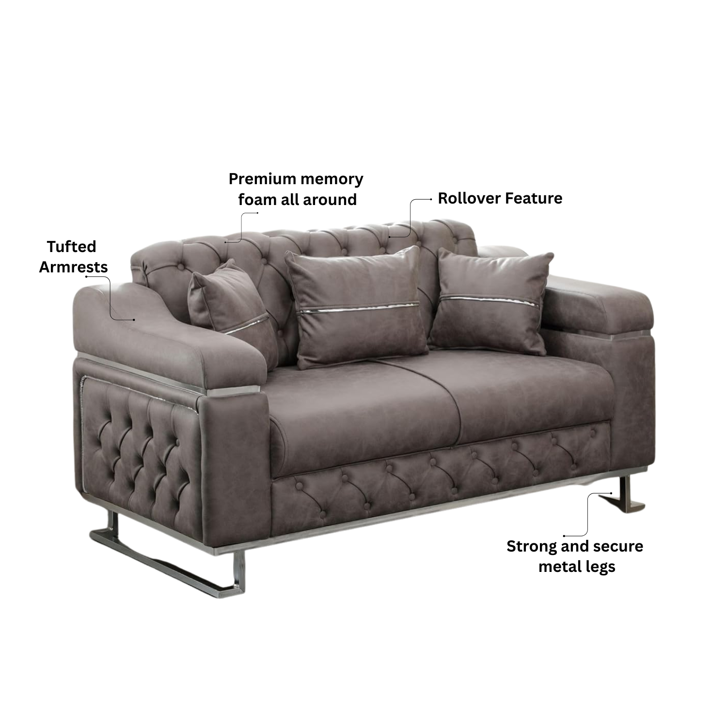 Modern Velvet Sofa Couch with Rollover Bed with Chrome Metal Legs & Chrome Finishing – Contemporary Sofa Bed For Living Room.