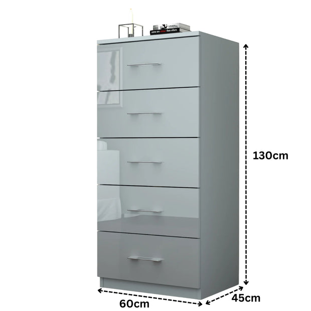 Urban Furnishing Modern 5-Deep Drawer Slim & Tall Chest 60cm