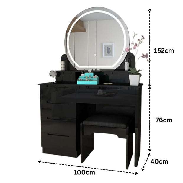 Glossique High Gloss Dressing Table with LED Mirror & Stool