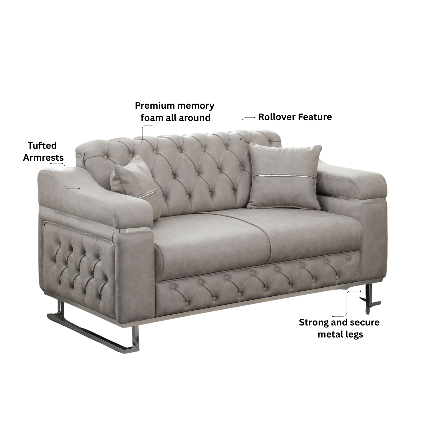 Modern Velvet Sofa Couch with Rollover Bed with Chrome Metal Legs & Chrome Finishing – Contemporary Sofa Bed For Living Room.