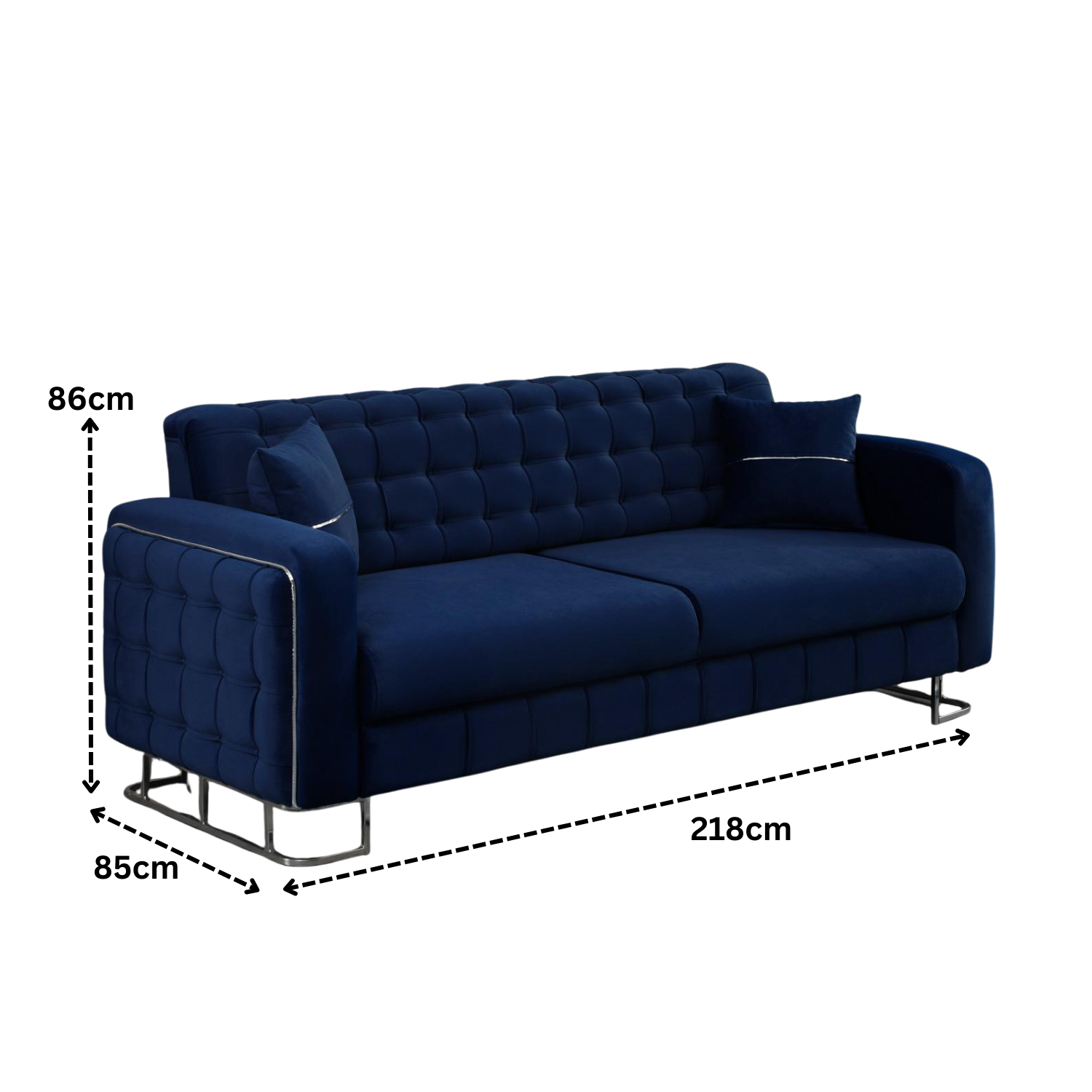 URBAN FURNISHING Modern Velvet Sofa Couch with Rollover Bed with Chrome Metal Legs & Chrome Finishing – Contemporary Sofa Bed For Living Room