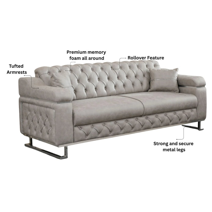Modern  Sofa Bed with Chrome Metal Legs .