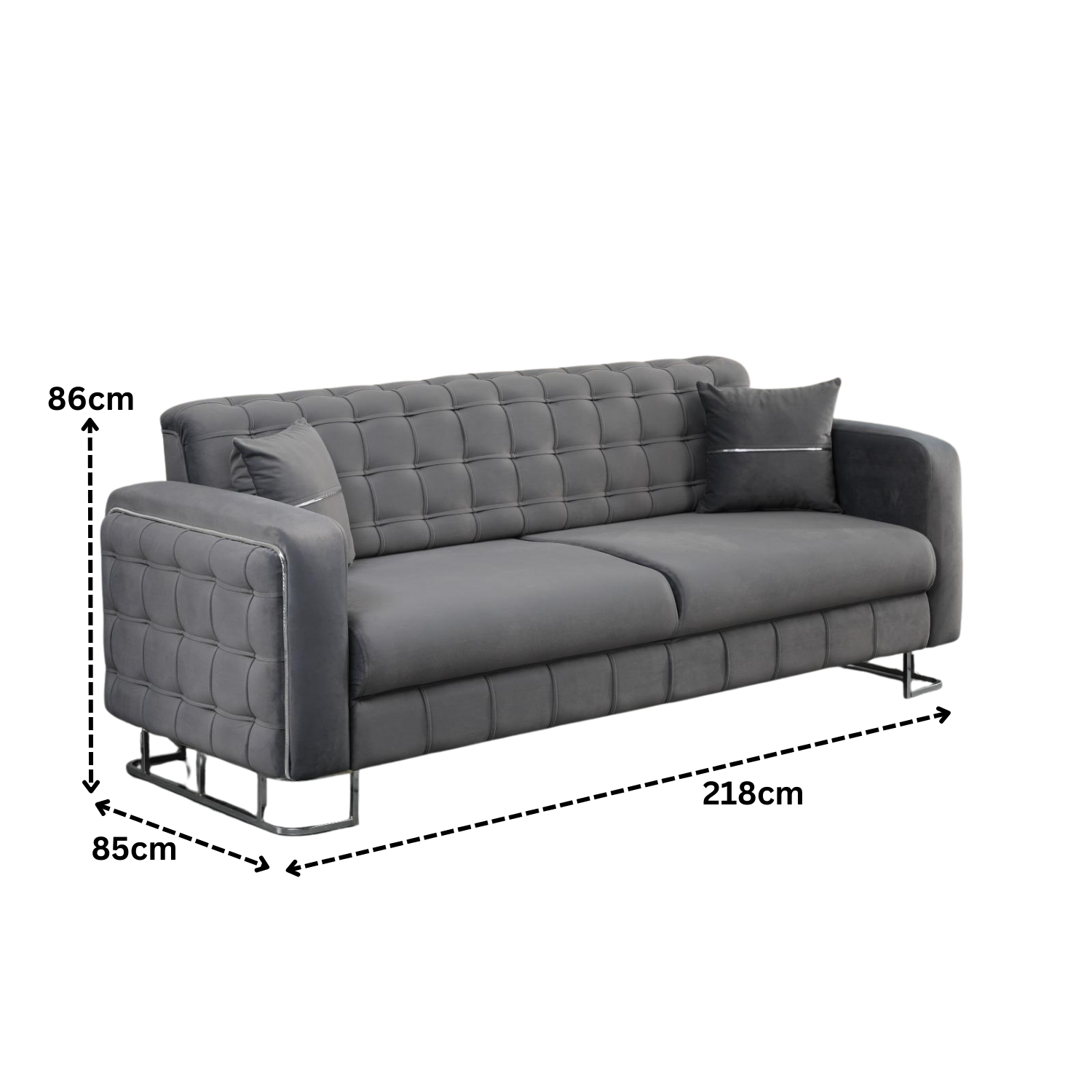 URBAN FURNISHING Modern Velvet Sofa Couch with Rollover Bed with Chrome Metal Legs & Chrome Finishing – Contemporary Sofa Bed For Living Room