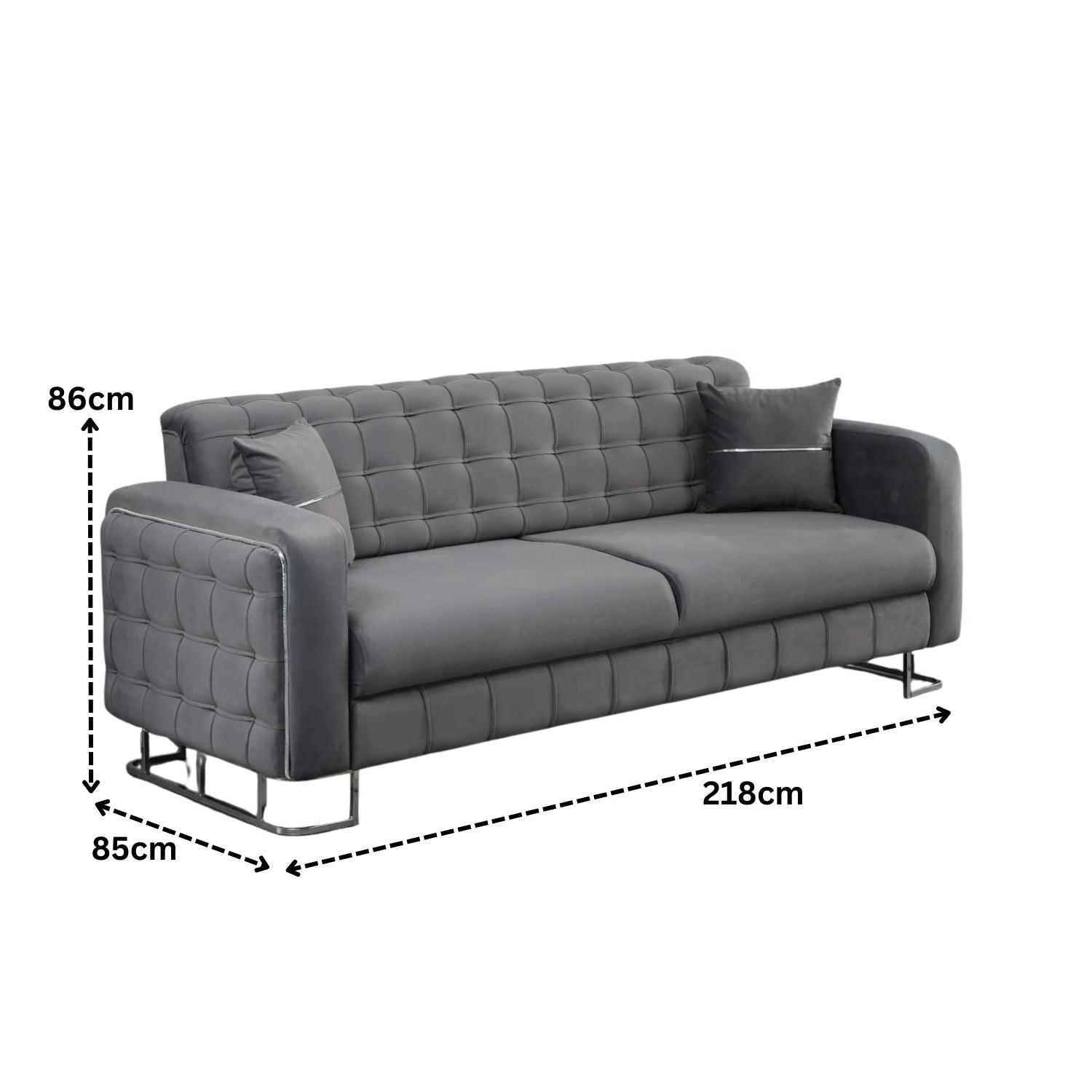 Modern Velvet Sofa BED with Chrome Metal Legs .