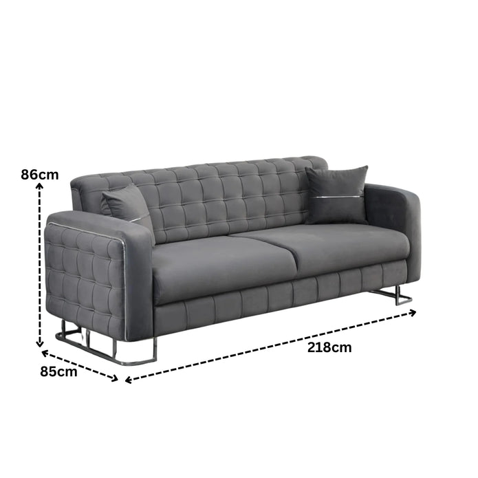 Modern Velvet Sofa BED with Chrome Metal Legs .