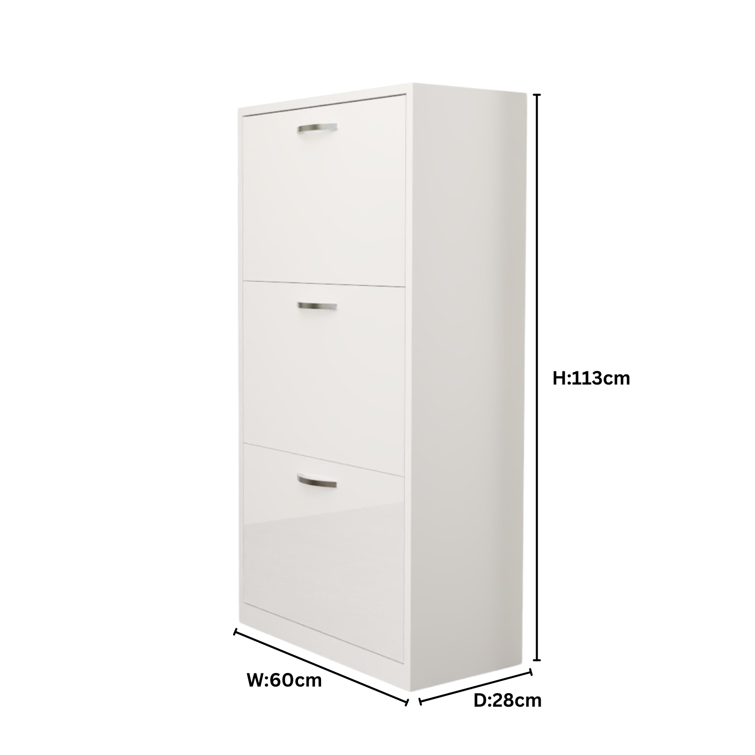 Modern 3 Tier White High Gloss Shoes Cabinet,Footwear Organizer