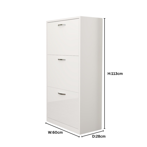 Modern 3 Tier White High Gloss Shoes Cabinet,Footwear Organizer