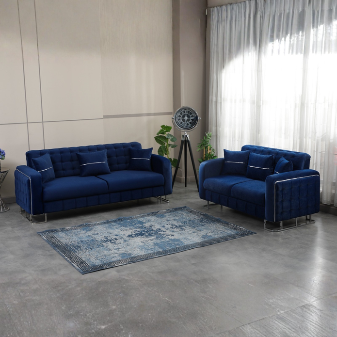 Modern Velvet Sofa BED with Chrome Metal Legs .