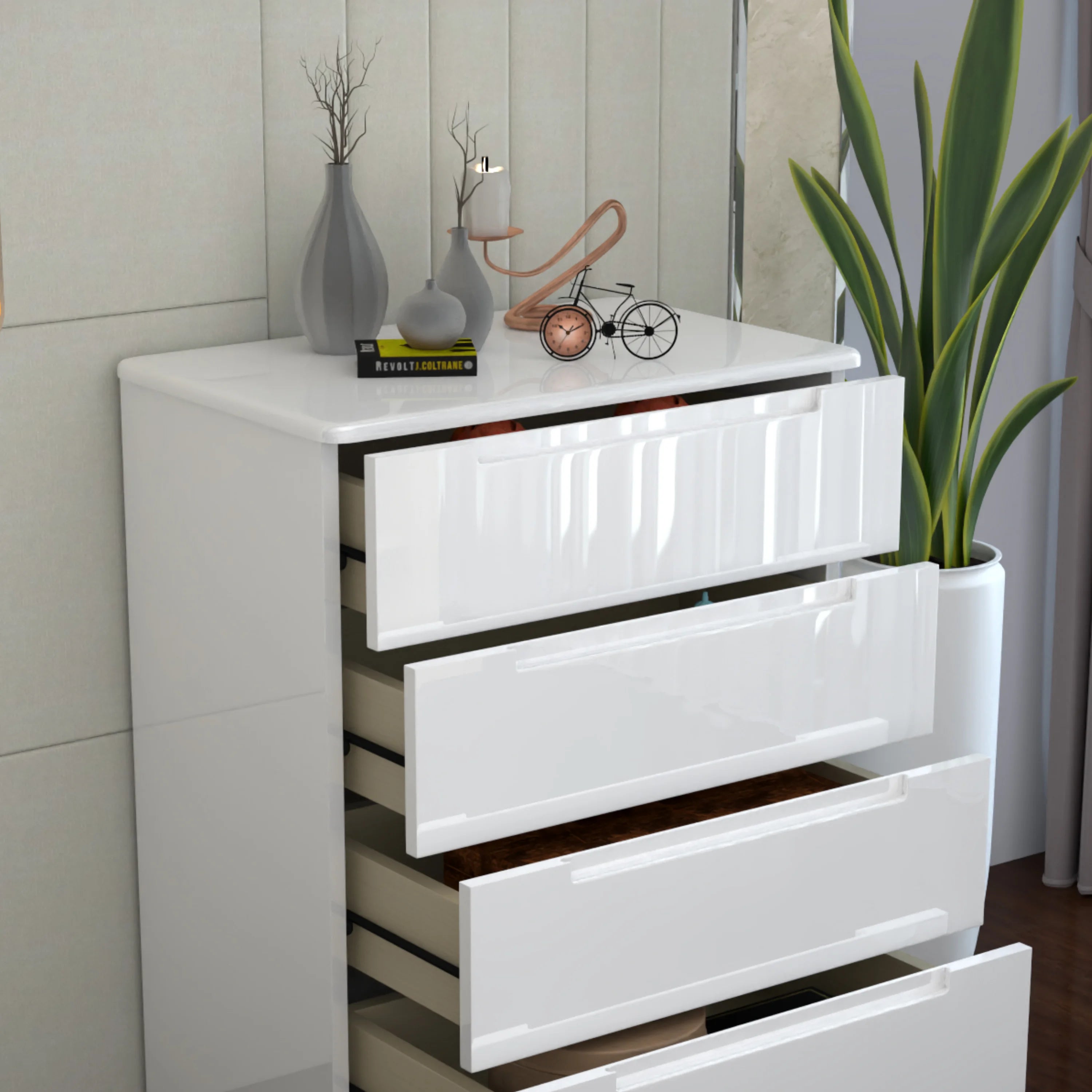 URBAN FURNISHING Modern 4-Deep Drawer Chest 50D x 80W x 105H