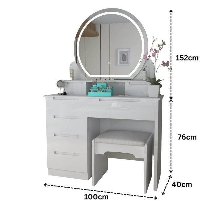 Round LED Mirror With High Gloss Dressing Table