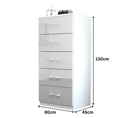 Riga 5 Drawers Chest | COLOR: White | SIZE: 60cm , 80cm 