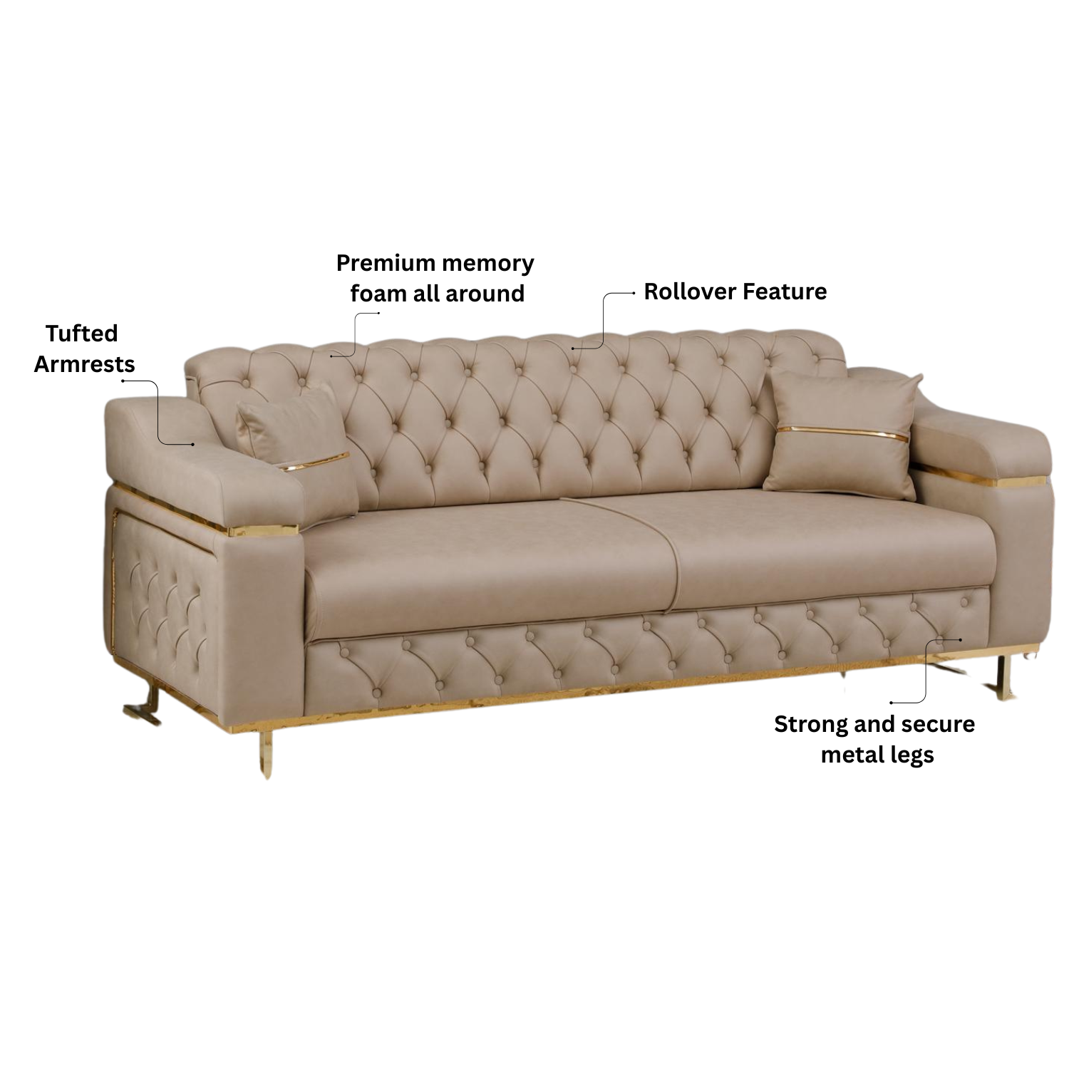 Modern Velvet Sofa Couch with Rollover Bed with Chrome Metal Legs & Chrome Finishing – Contemporary Sofa Bed For Living Room.