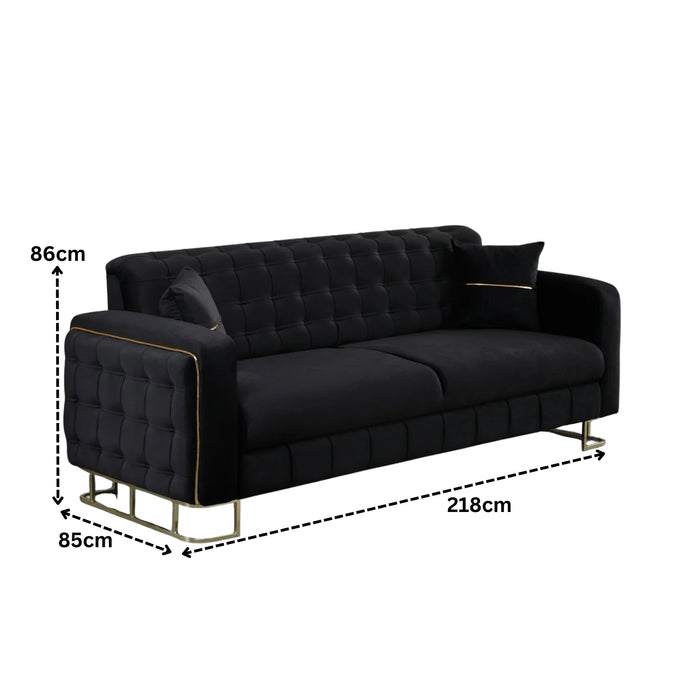 Modern Velvet Sofa BED with Chrome Metal Legs .