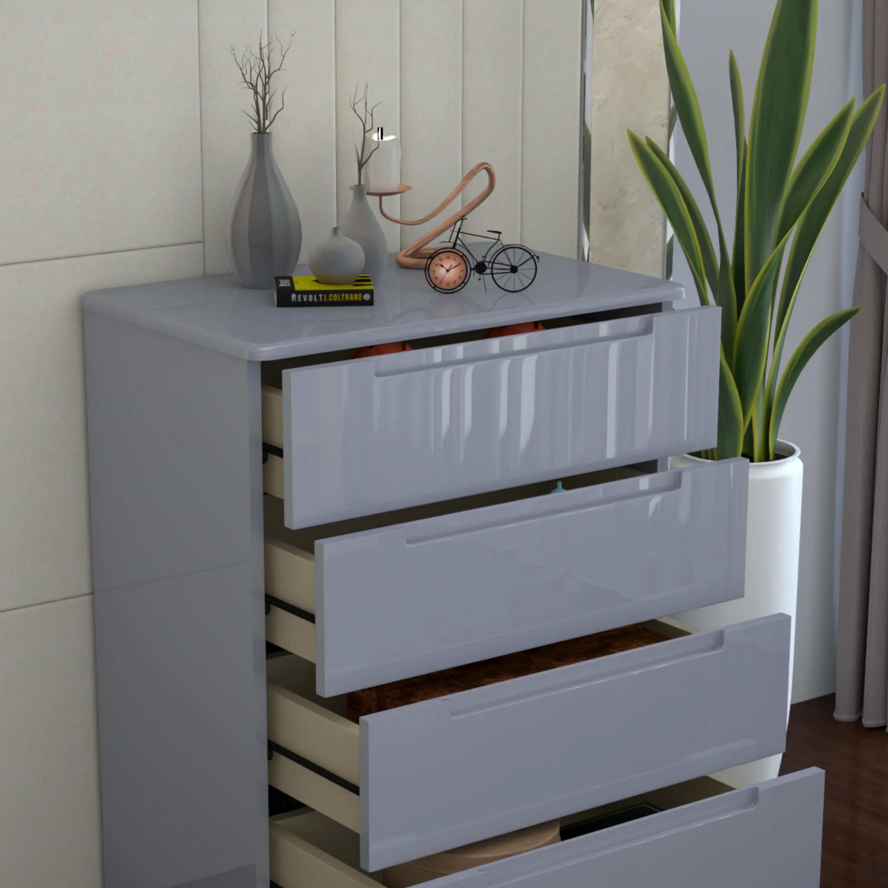 URBAN FURNISHING Modern 4-Deep Drawer Chest 50D x 80W x 105H