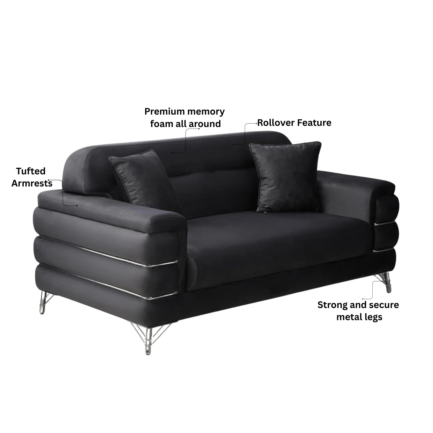 Modern Fabric Sofa Set with Chrome Metal Legs .