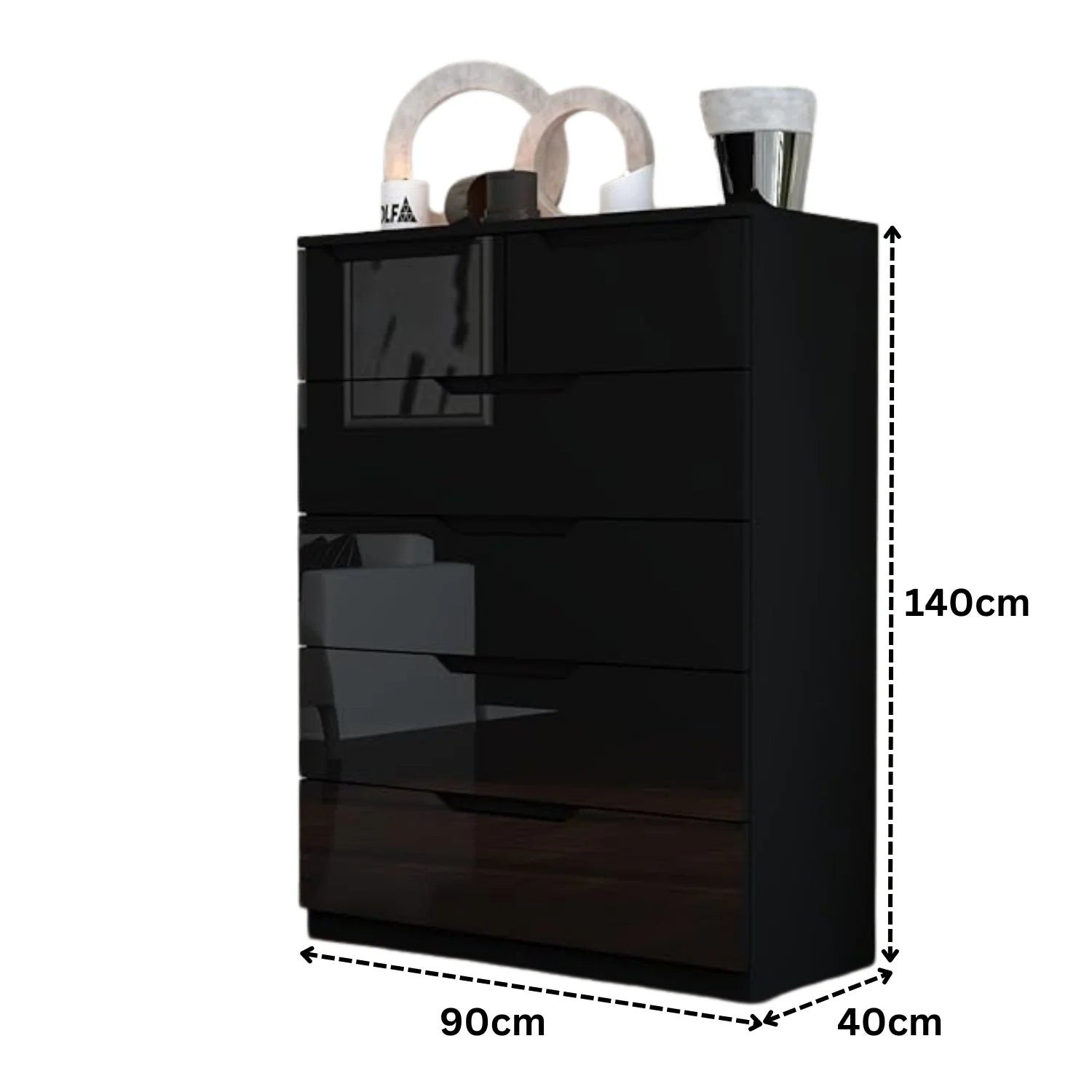 Urban Furnishing Modern 4+2 Deep Drawer-High Gloss White Dresser 140H