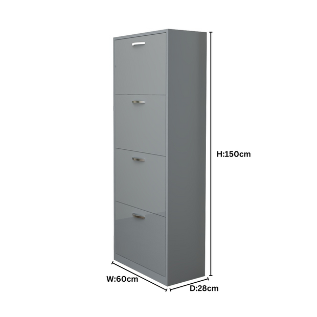 Modern 4 Tier White High Gloss Shoes Cabinet,Footwear Organizer