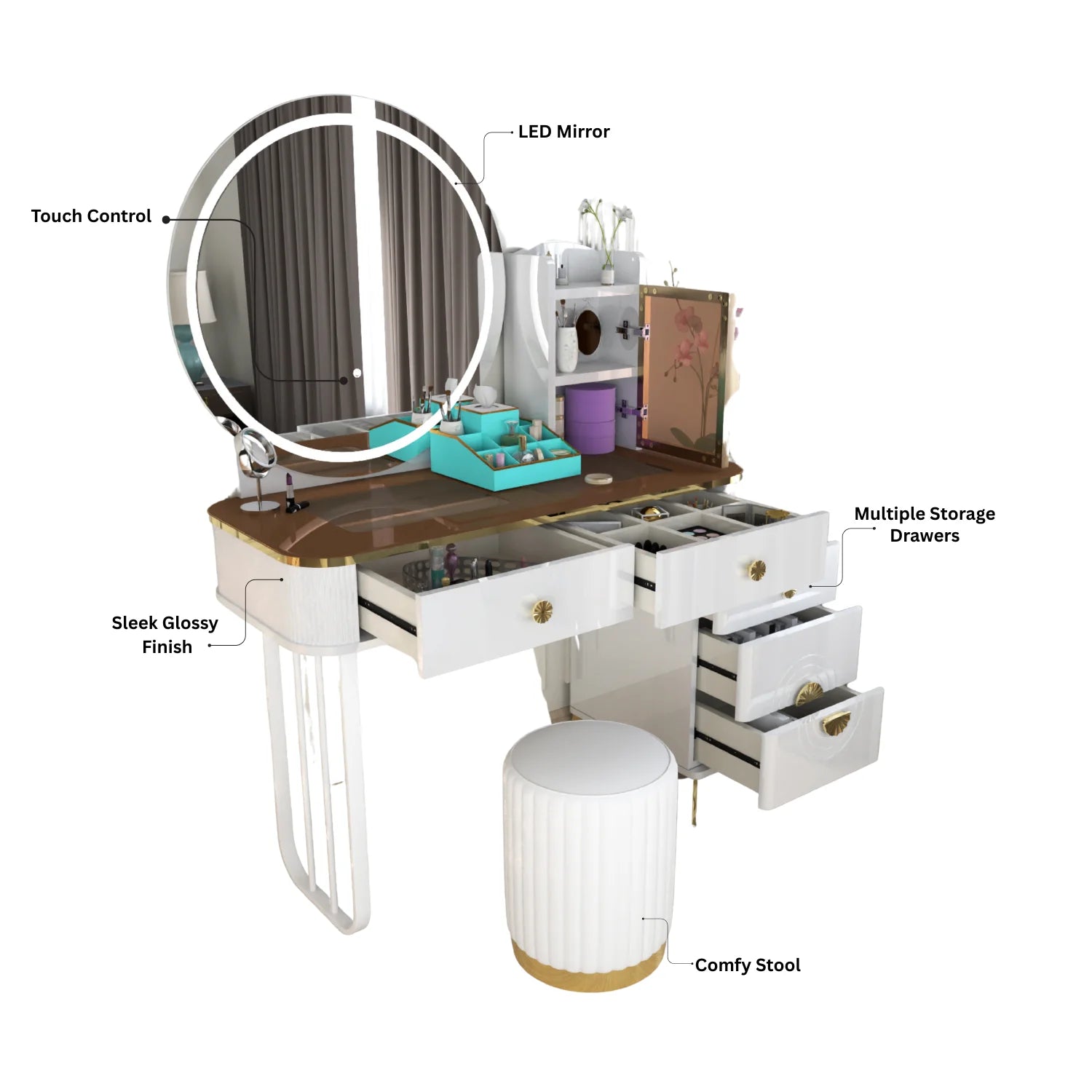 URBAN FURNISHING Modern Vanity Desk with LED Lighted Mirror