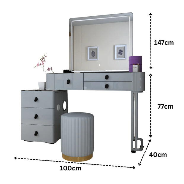 Urban Furnishing Modern Wide Vanity Set with LED Mirror, Black Glass Top, and 3-Drawer Storage