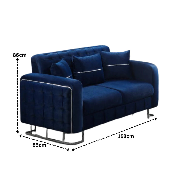 Modern Velvet Sofa BED with Chrome Metal Legs .