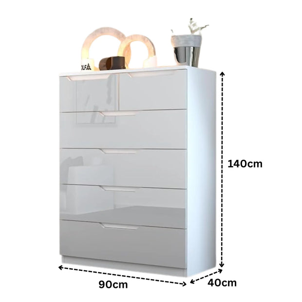 Urban Furnishing Modern 4+2 Deep Drawer-High Gloss White Dresser 140H
