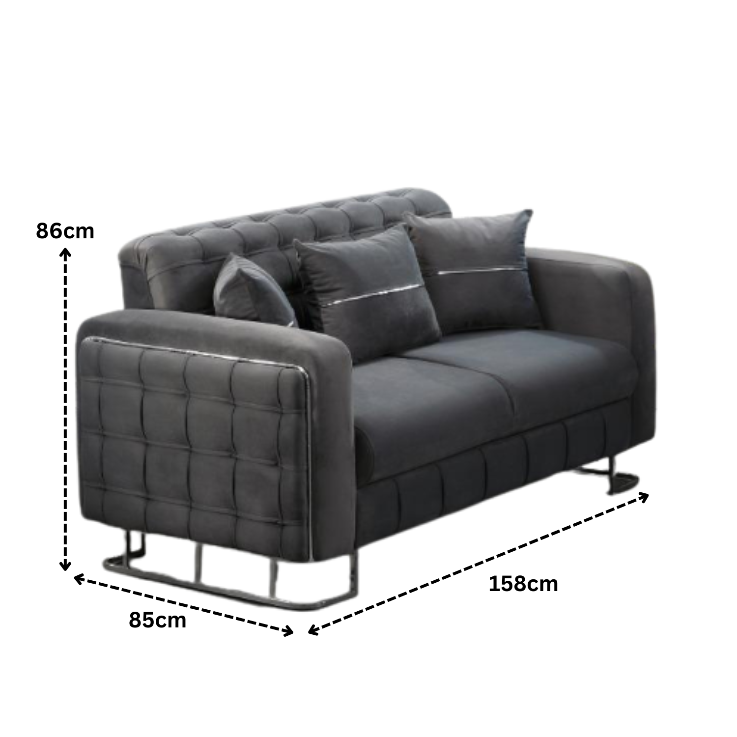 URBAN FURNISHING Modern Velvet Sofa Couch with Rollover Bed with Chrome Metal Legs & Chrome Finishing – Contemporary Sofa Bed For Living Room