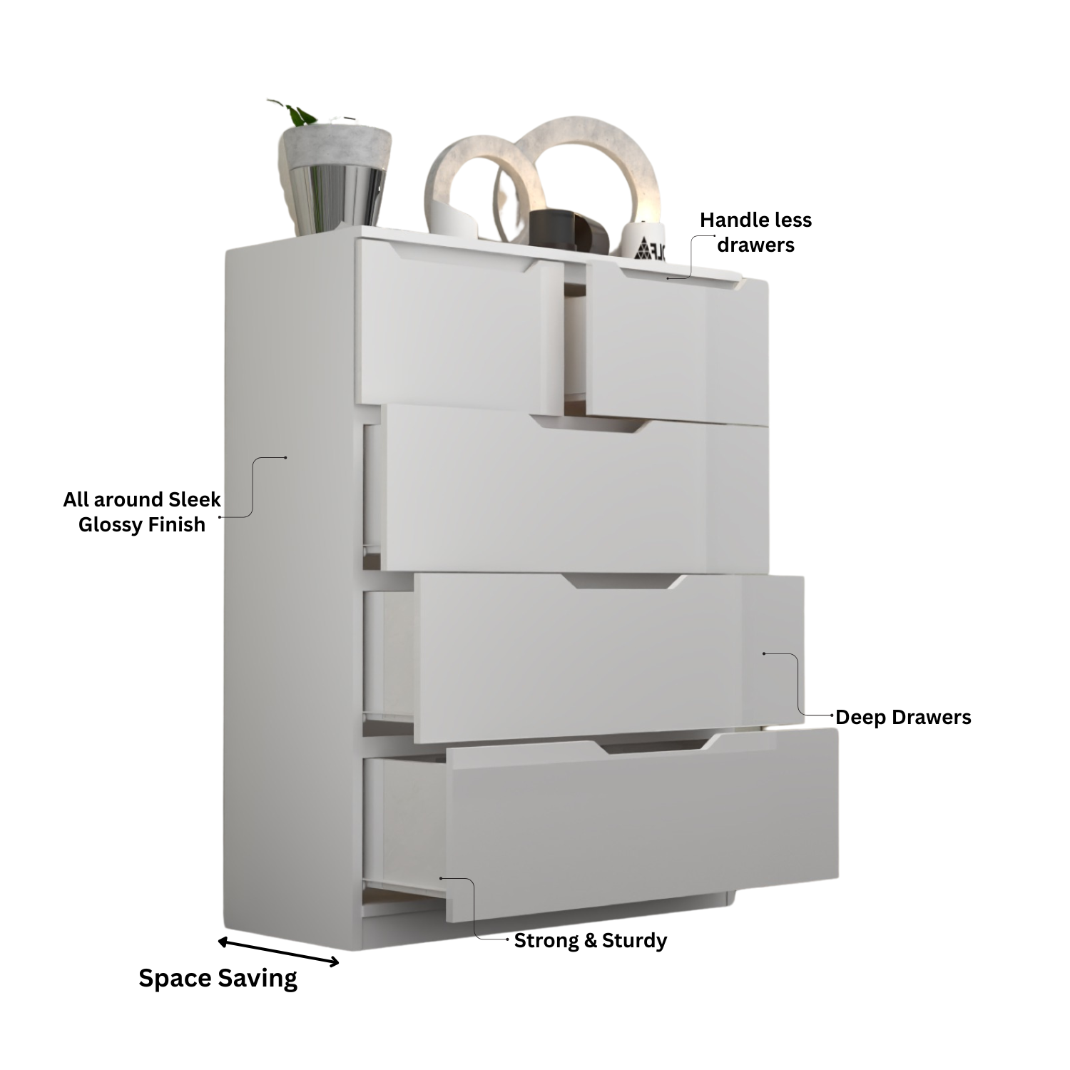 3+2 High Gloss Chest of Drawers