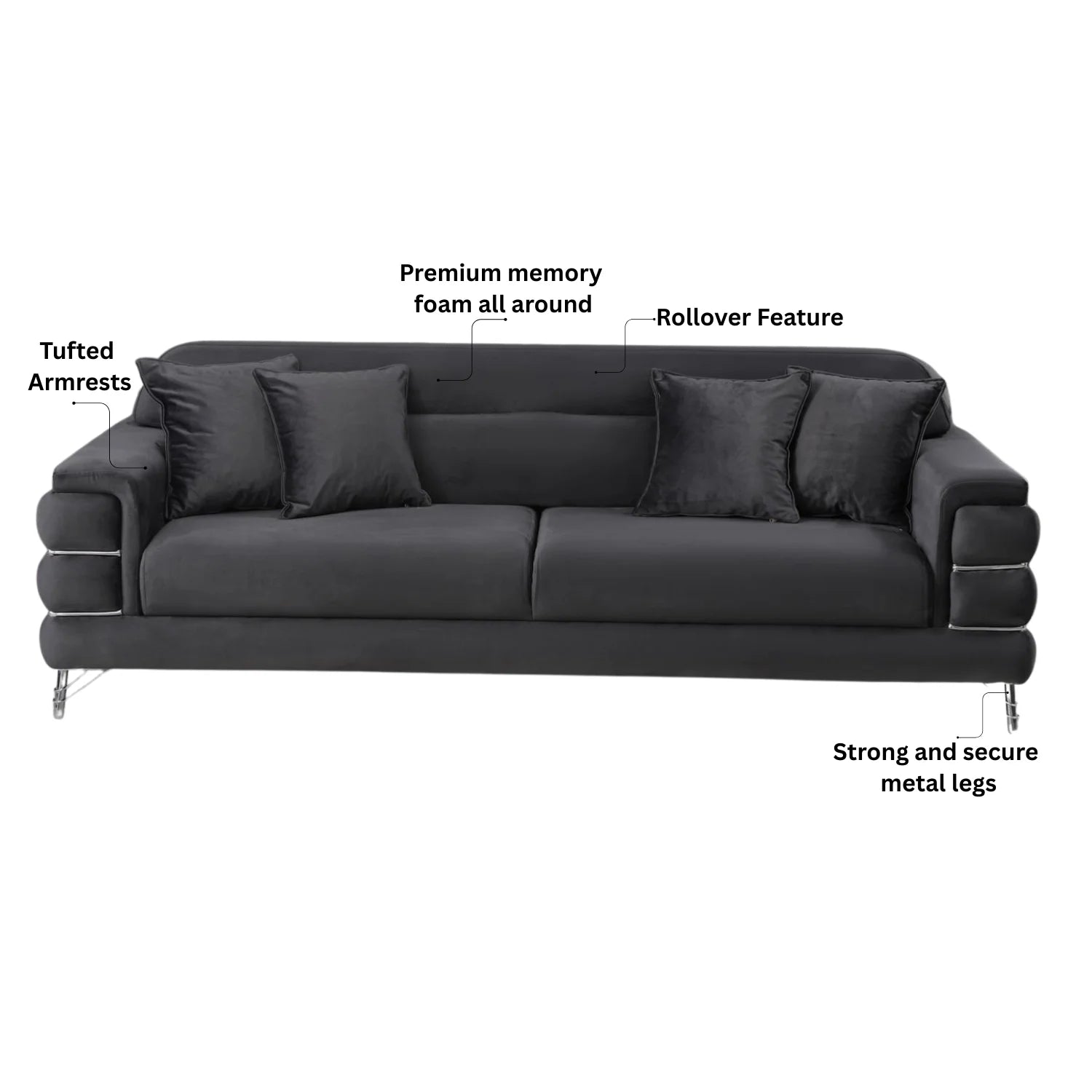 Modern Fabric Sofa Set with Chrome Metal Legs .