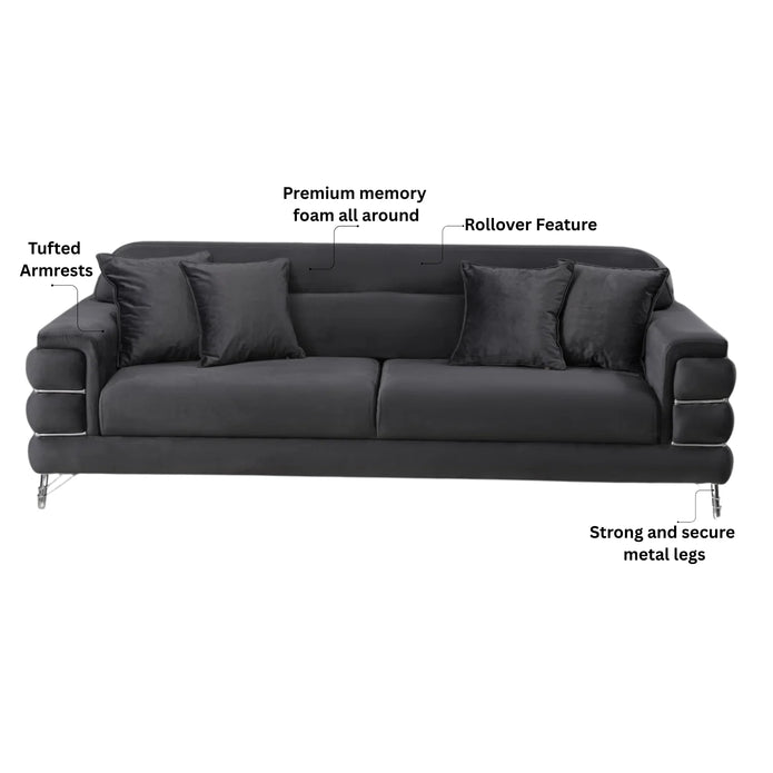 Modern Fabric Sofa Set with Chrome Metal Legs .