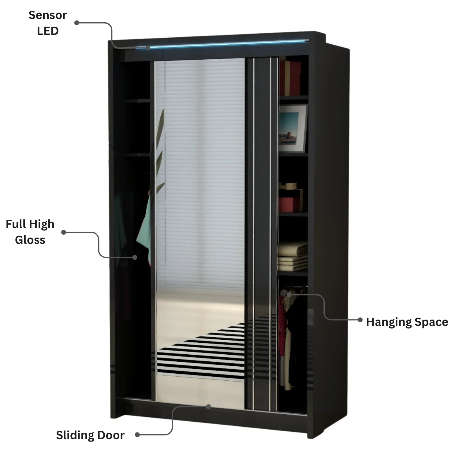 Porto 2 Doors Wardrobe | COLOR: Black | SIZE: 125cm