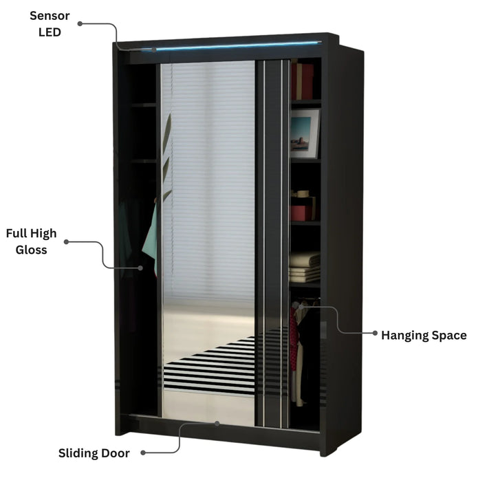 Porto 2 Doors Wardrobe | COLOR: Black | SIZE: 125cm