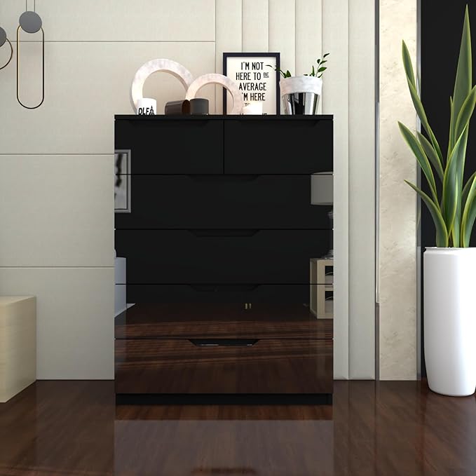 Urban Furnishing Modern 4+2 Deep Drawer-High Gloss White Dresser 140H