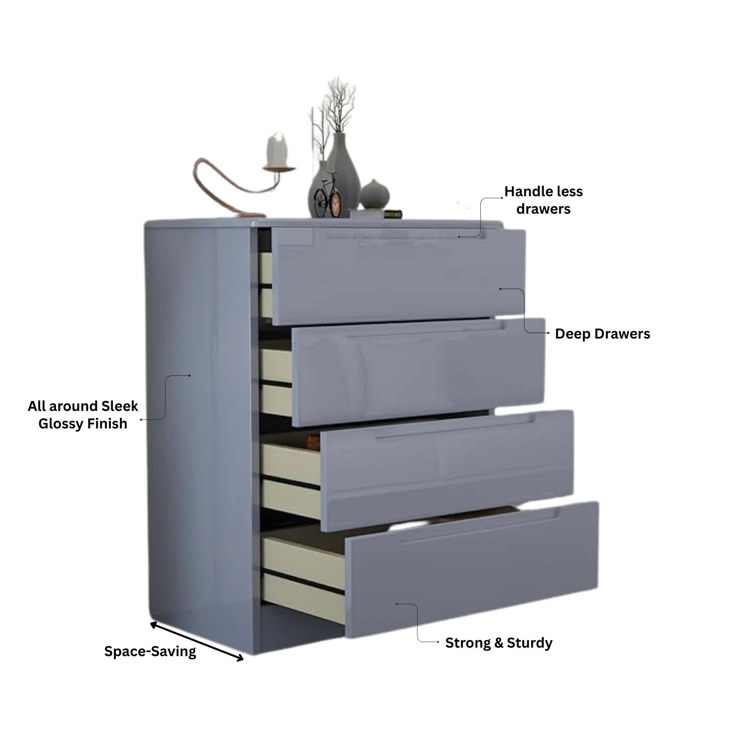 URBAN FURNISHING Modern 4-Deep Drawer Chest 50D x 80W x 105H