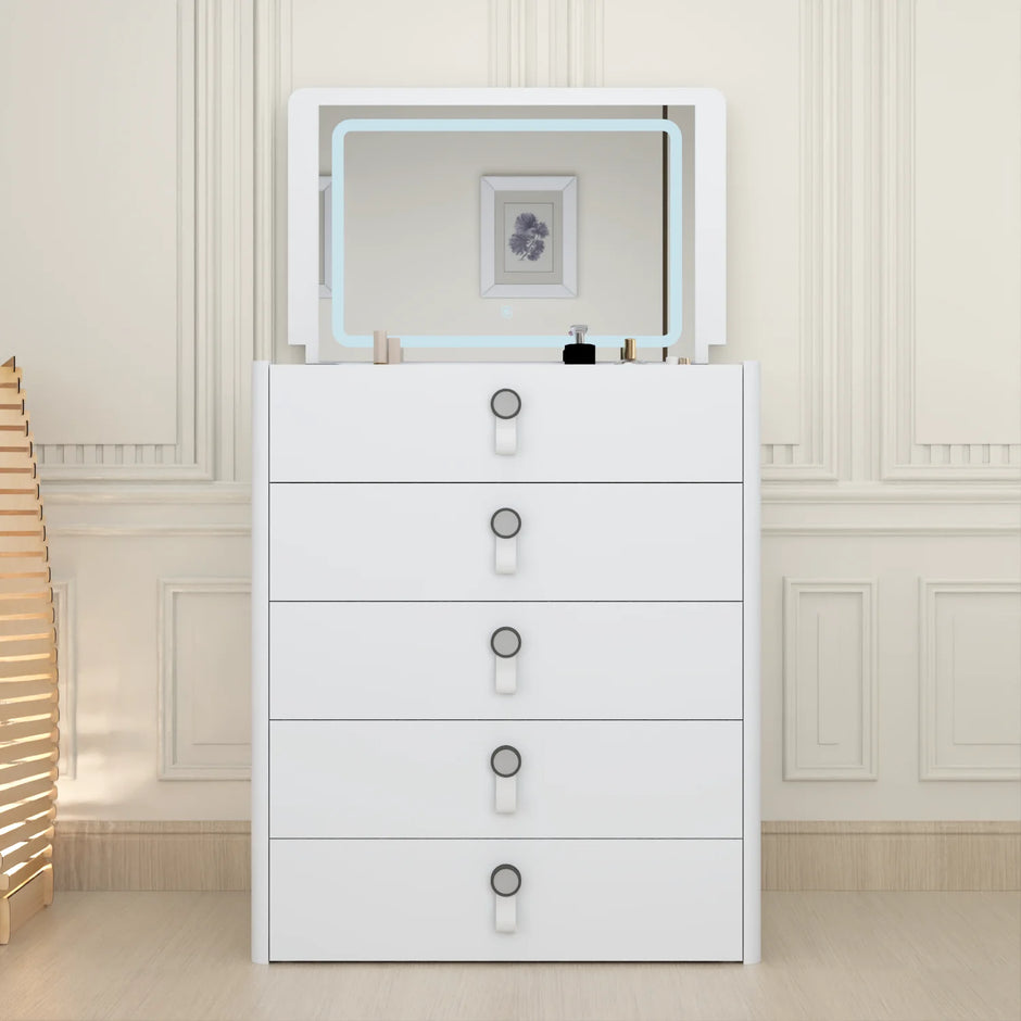 URBAN FURNISHING MULTI FUNCTIONAL DRESSING TABLE & Chester Drawer WITH LED MIRROR (Black)