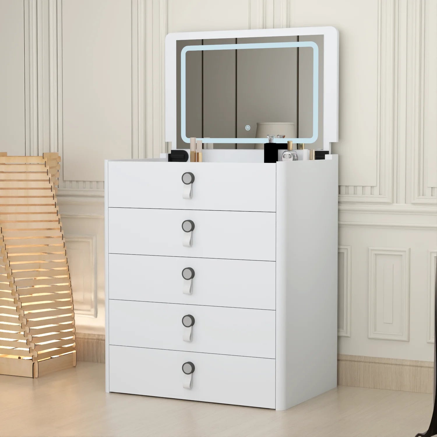 URBAN FURNISHING MULTI FUNCTIONAL DRESSING TABLE & Chester Drawer WITH LED MIRROR (Black)
