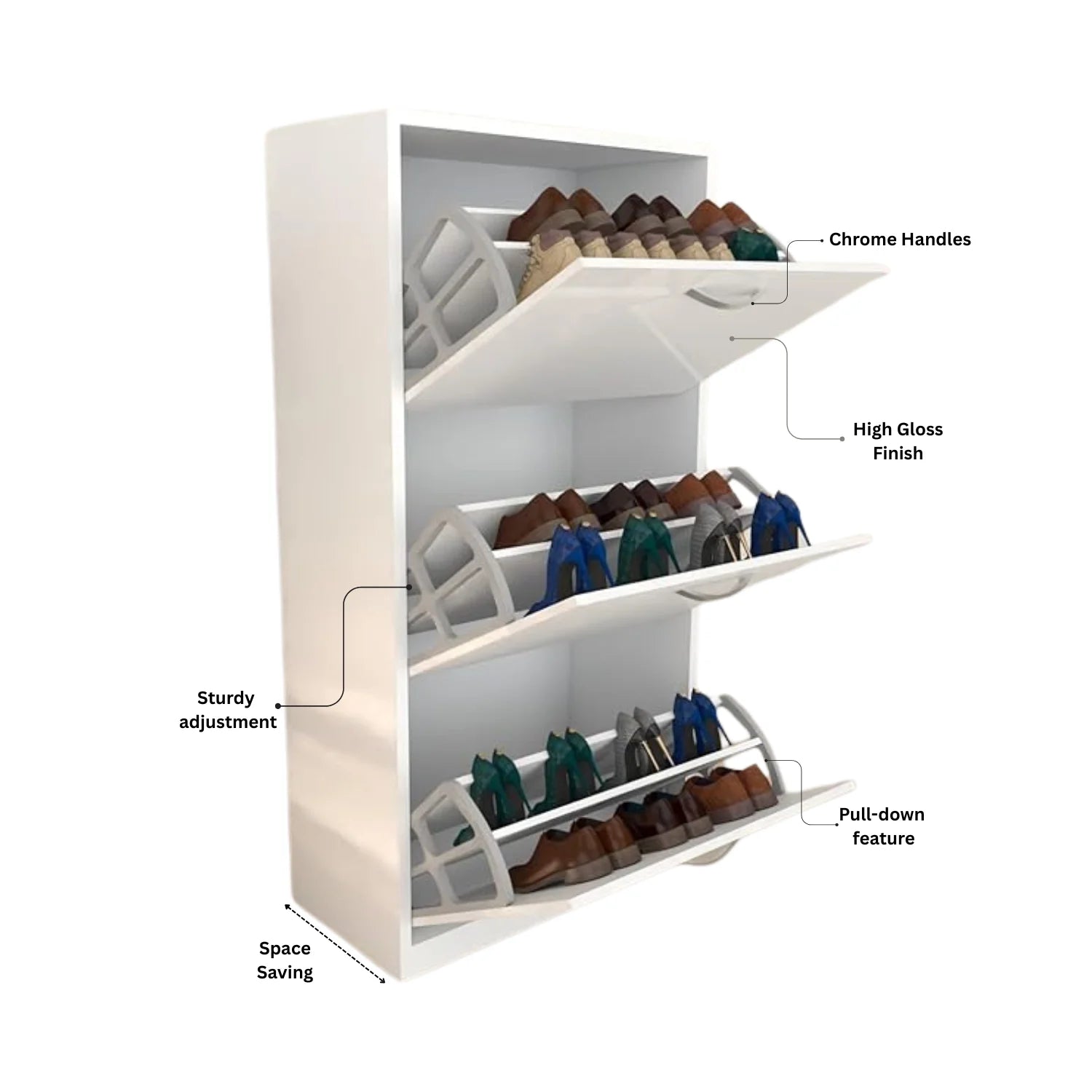 3 Tier Glossy Shoe Cabinet