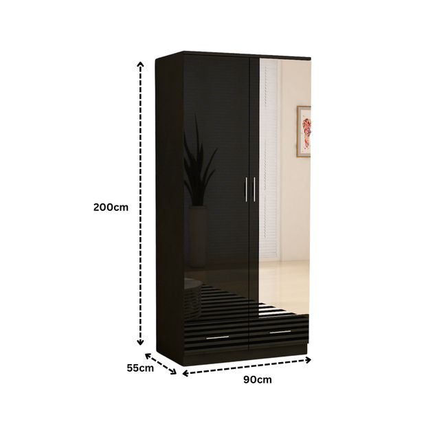 URBAN FURNISHING High Gloss 2 Door Wardrobe for Bedroom