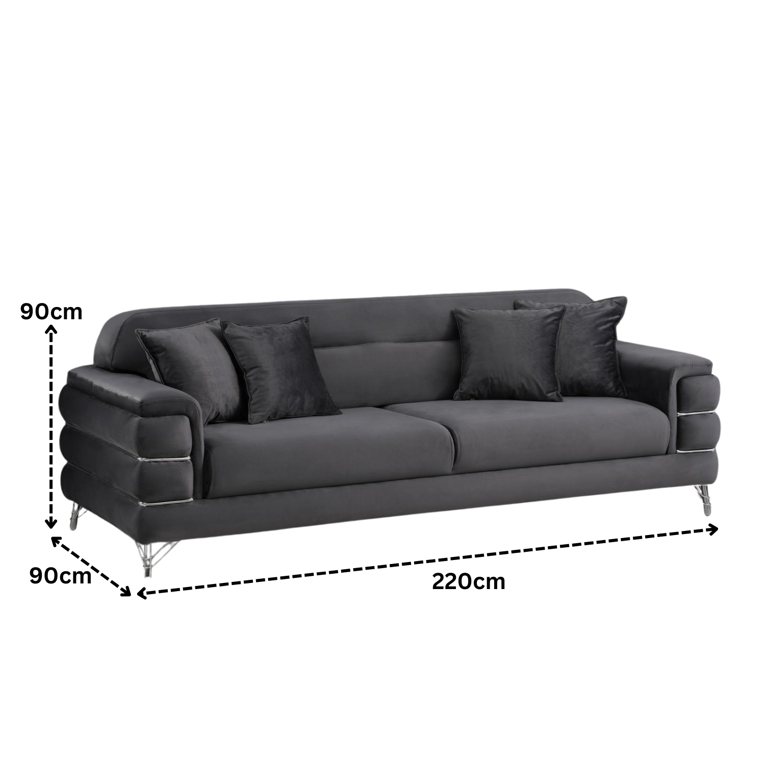 URBAN FURNISHING Modern Velvet Sofa Couch with Rollover Bed with Chrome Metal Legs & Chrome Finishing – Contemporary Sofa Bed For Living Room