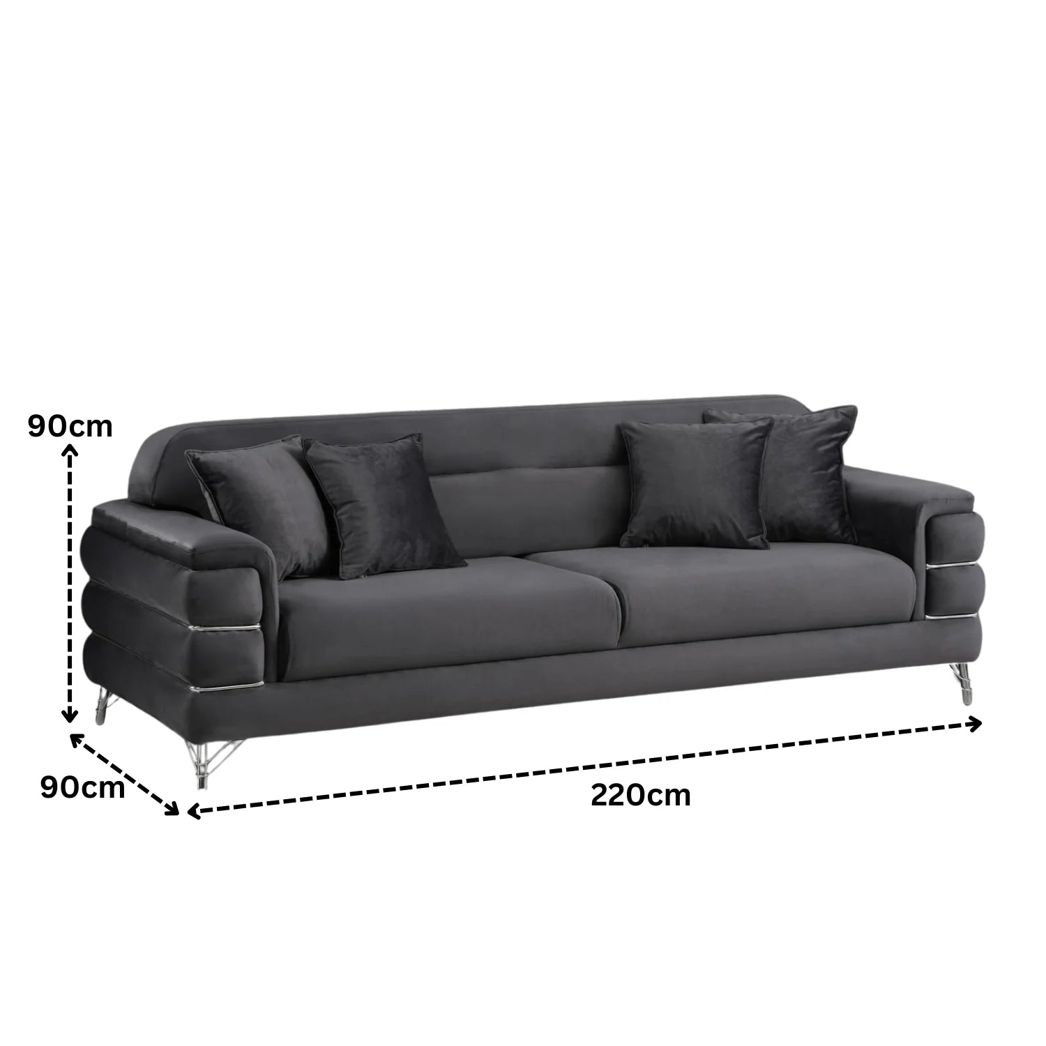 Modern Fabric Sofa Set with Chrome Metal Legs .