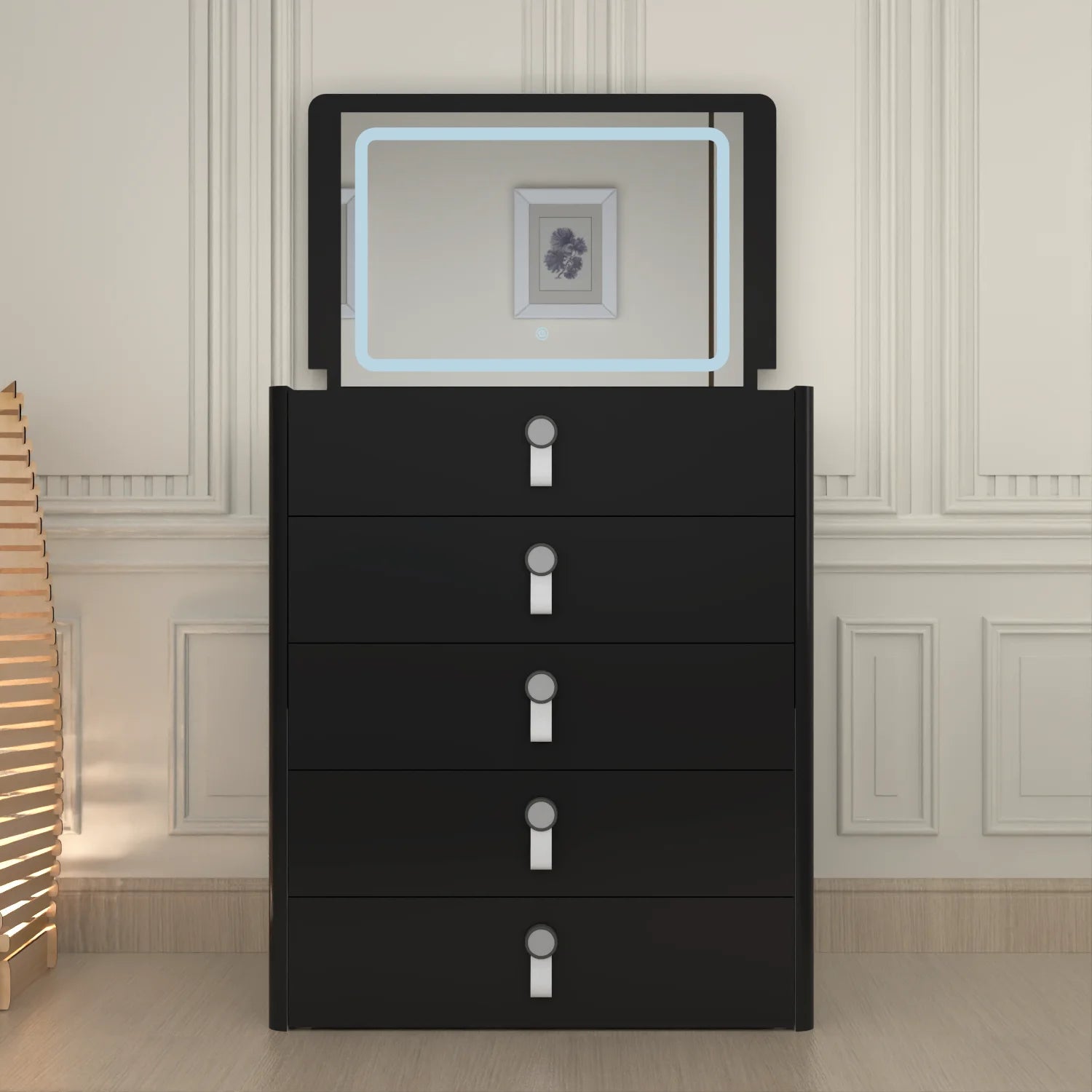 URBAN FURNISHING MULTI FUNCTIONAL DRESSING TABLE & Chester Drawer WITH LED MIRROR (Black)