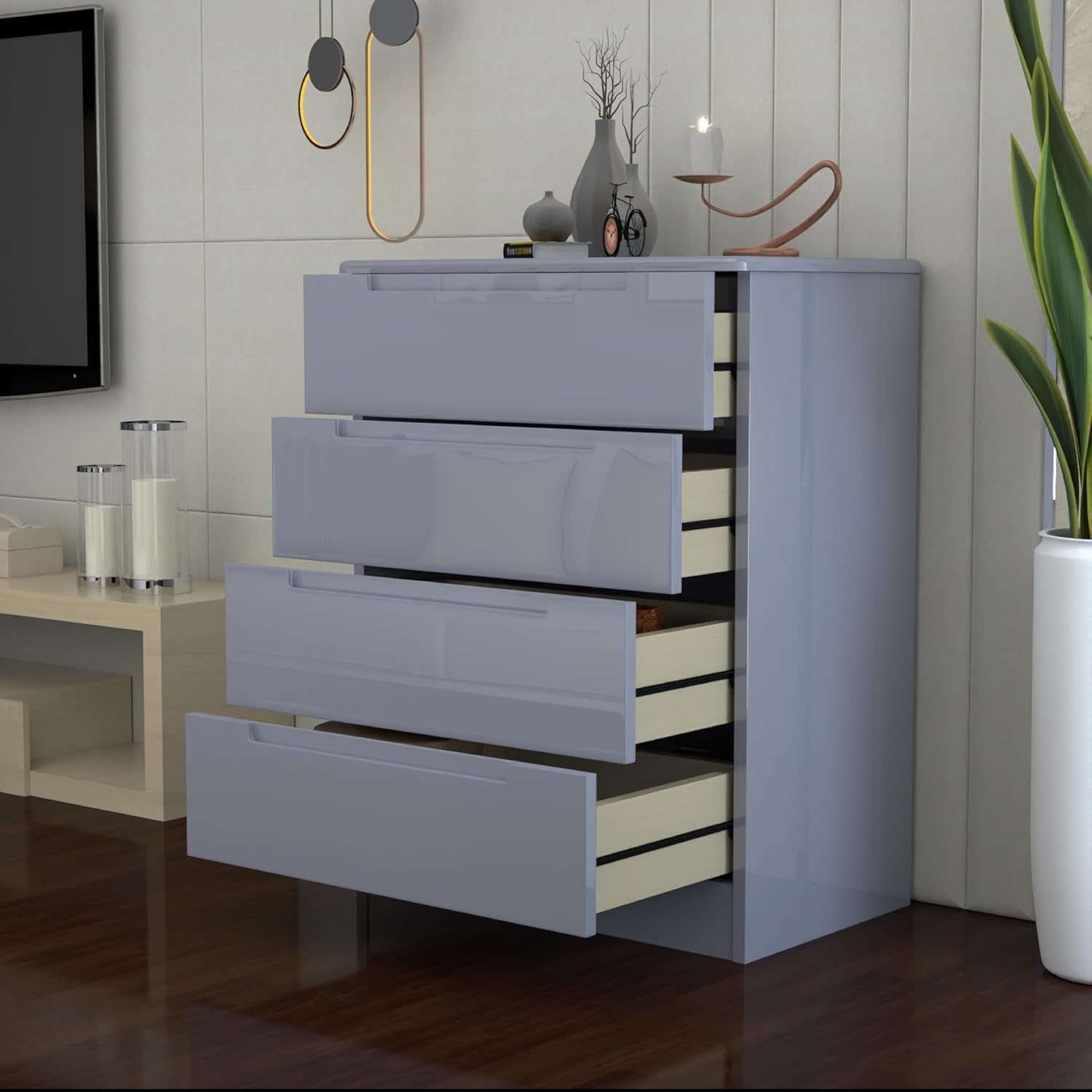 URBAN FURNISHING Modern 4-Deep Drawer Chest 50D x 80W x 105H