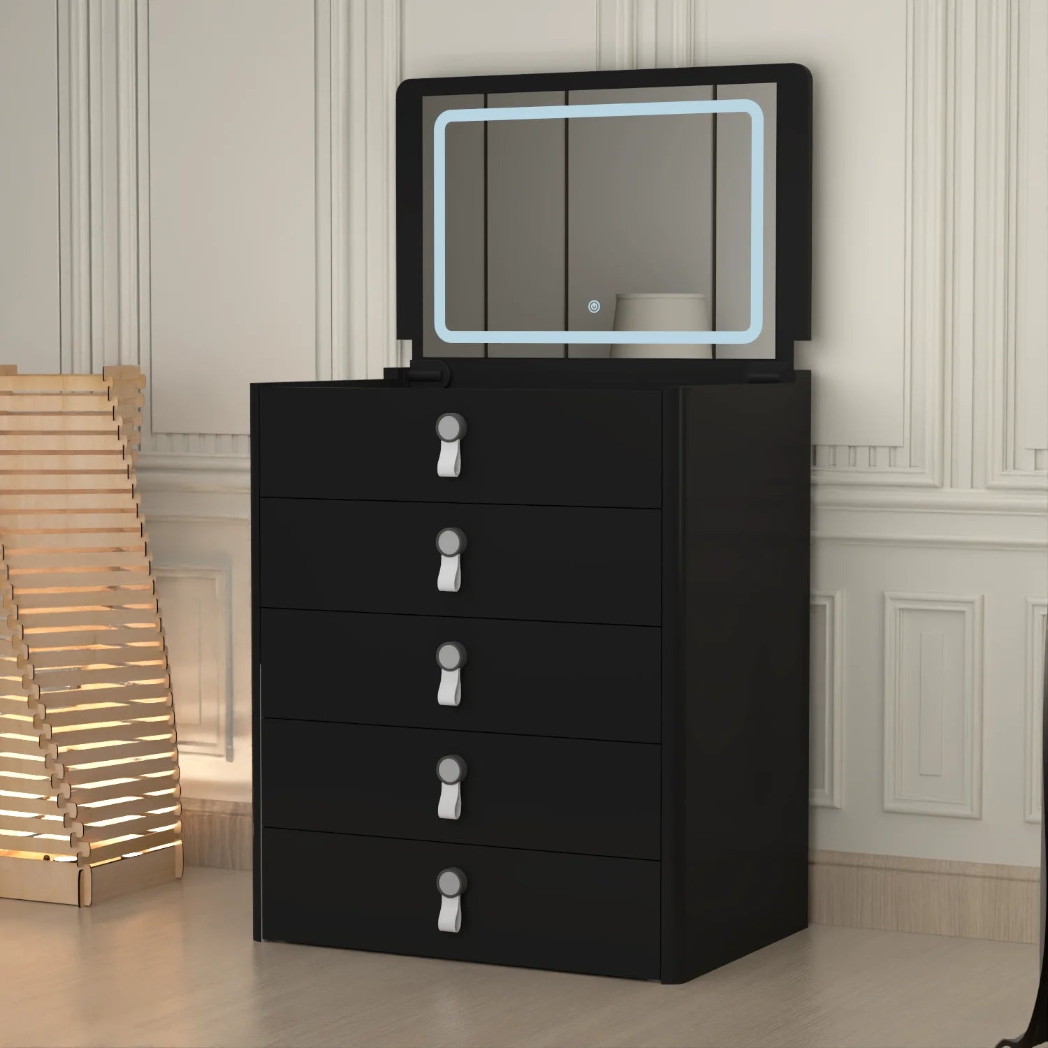 URBAN FURNISHING MULTI FUNCTIONAL DRESSING TABLE & Chester Drawer WITH LED MIRROR (Black)