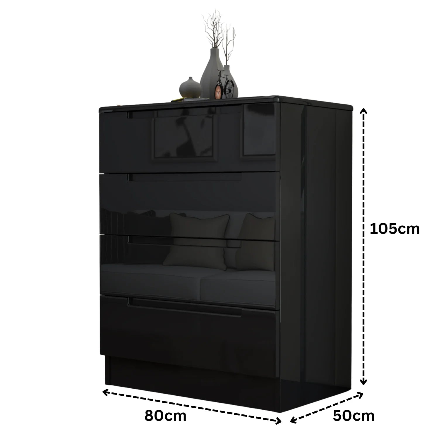 URBAN FURNISHING Modern 4-Deep Drawer Chest 50D x 80W x 105H